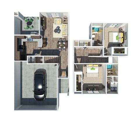 a floor plan of a house and a car